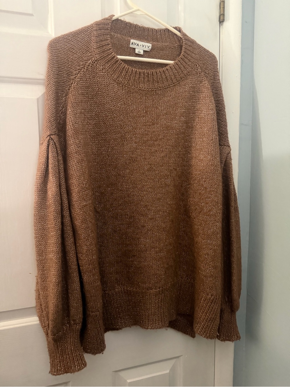 Ava & Viv Women’s 2X Bronze Metallic Oversized Balloon Sleeve Sweater